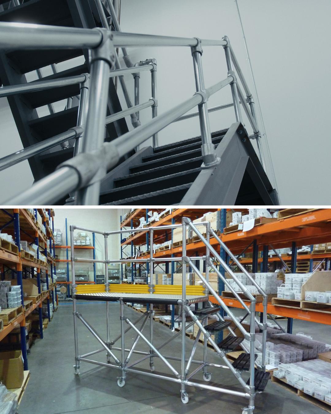 Safety railing and work platforms for interior fall protection