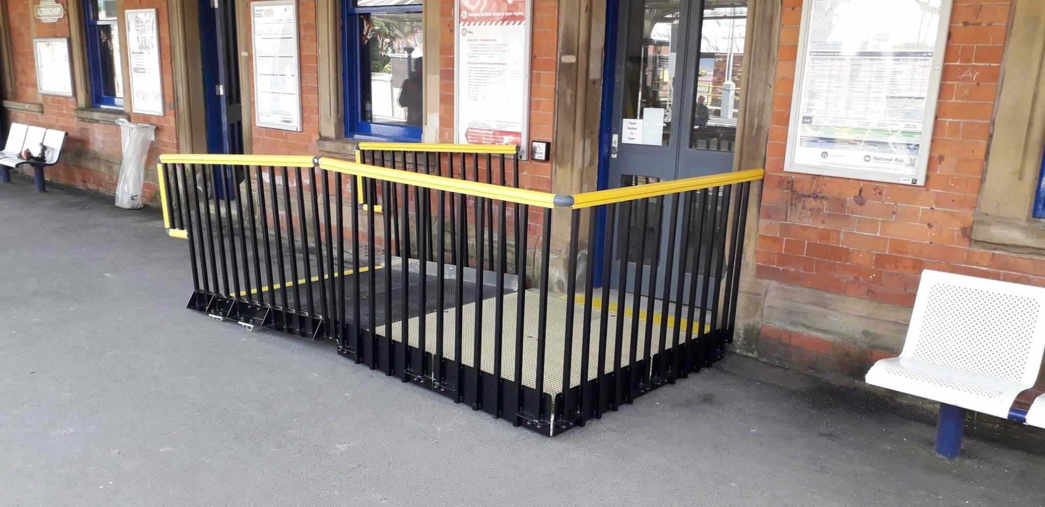 Accessibility Ramp/ Access Ramp/ RightWay Pro Access Ramp / Modular Ramp/ ACA-compliant commercial ramp at a public building entrance in Canada / Non-residential accessibility ramp for Canadian office access